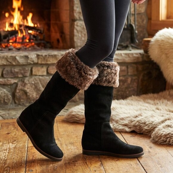 Sam Edelman Women's Size 7.5 Black Suede Orlando Faux Fur Knee High Boots - Picture 1 of 14
